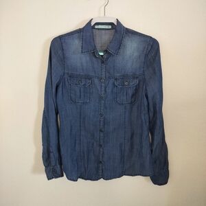 Maurices Blue Chambray long sleeve button down shirt Sz M Casual Classic 90s‎
